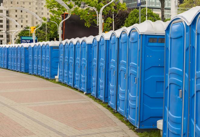 Seasonal porta potty units set up at a Malvern, Arkansas venue