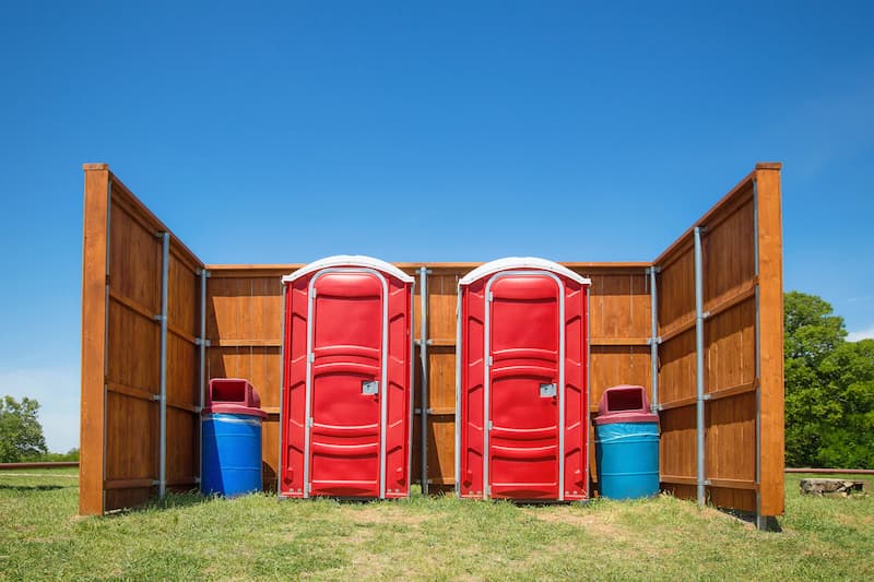 Short-term porta potty units staged for delivery in Malvern, Arkansas