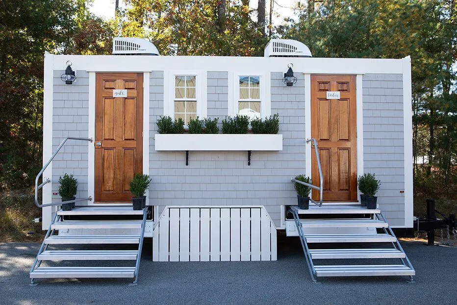 Wedding restroom units discretely staged at a venue in Malvern, Arkansas